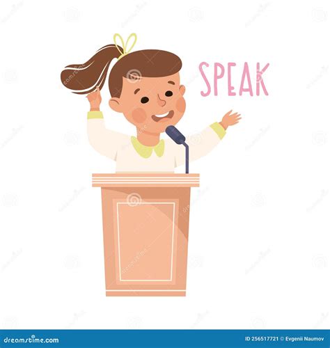 Little Girl Speaking From Tribune Demonstrating Vocabulary And Verb ...