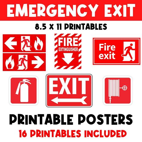 Emergency Exit Fire Safety Sign Classroom Signs Classroom Printables Educational Poster Safety ...