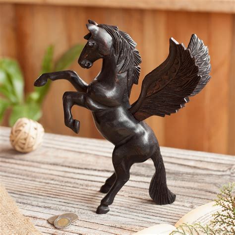 Hand-Carved Cedar Wood Pegasus Sculpture from Peru - Magic Pegasus | NOVICA