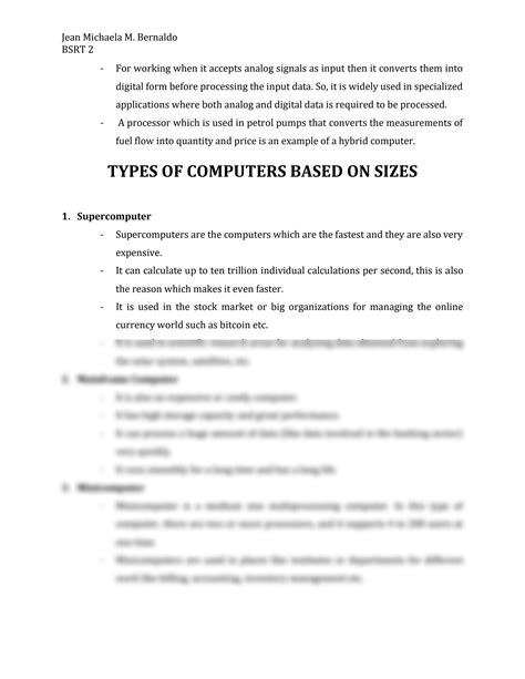 SOLUTION: Types of computers based on size and uses - Studypool