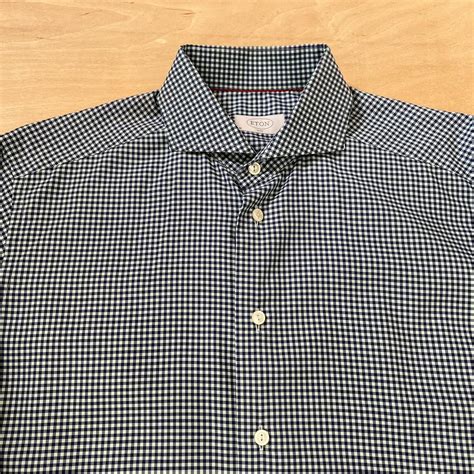 Eton Dress Shirt 16 Blue Teal Checkered Slim... - Depop