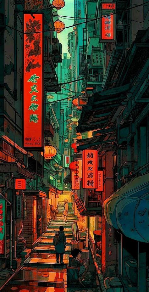 Japan streets | 風景スケッチ, クールな絵, 風景の絵