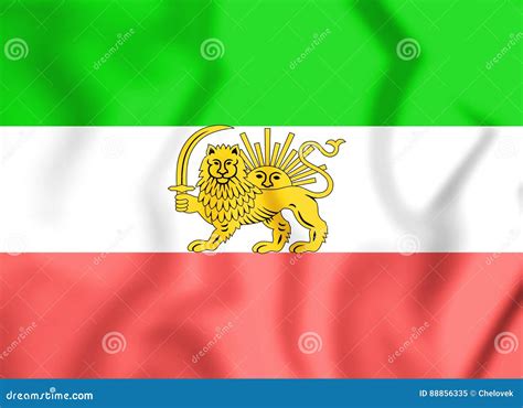 3D Flag of Iran 1910-1925. Old Lion and Sun Flag Stock Illustration ...