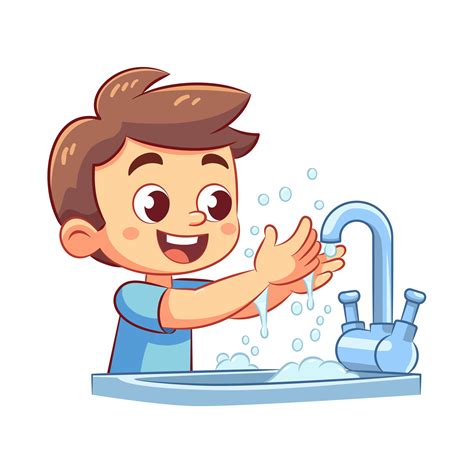 Happy boy is washing his hands to prevent disease at the hand washing sink.Flat Cartoon Vector ...