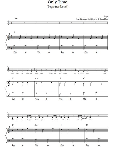 Only Time (Beginner Level, Solo Piano) (Enya) - Piano Sheet Music