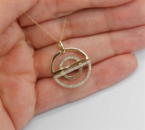 14K Yellow Gold Unique Diamond Necklace Wedding Gift Pendant Chain 18 Modern Design