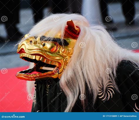 Popular Traditional Japanese Lion Dance In Outdoor Event By A Single ...