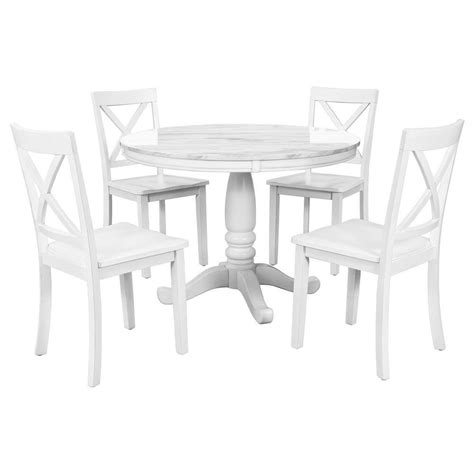 Qualfurn 5-Piece Wood Top White Dining Table Set DOF000340A - The Home Depot