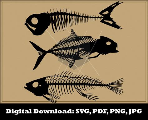 Fish Skeletons SVG Fish Bones Silhouette Fish Bones Clipart Fish Bones Vector Instant Download ...