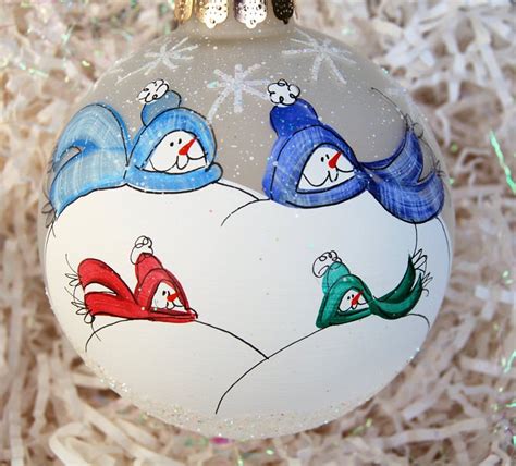 Personalized Hand-painted Glass Snowman Ornament Family of 4 | Etsy