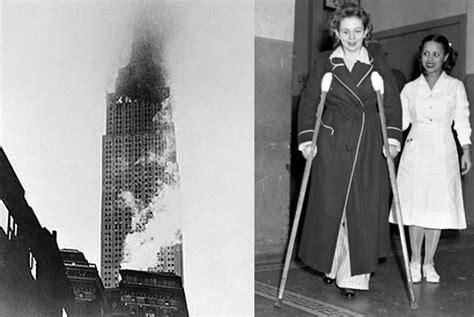 In 1945, a B-25 bomber crashed into the empire state building. 14 people died. An elevator ...