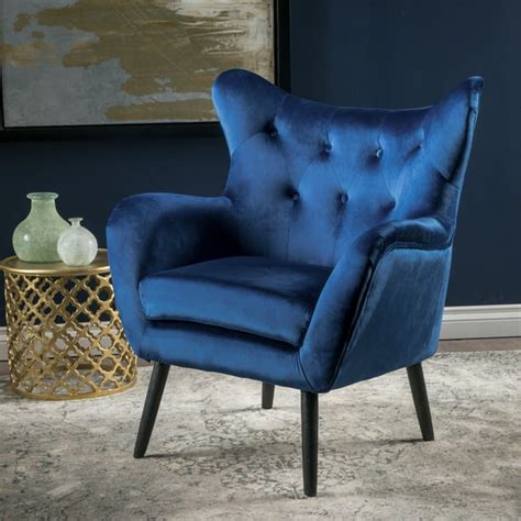 Noble House Mid Century Velvet Arm Chair,Navy Blue - Walmart.com ...