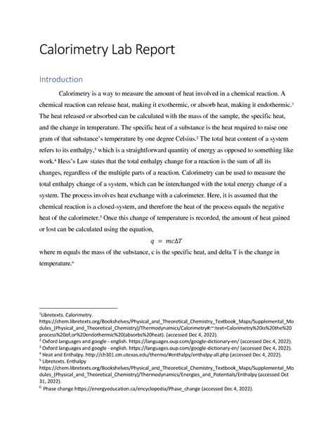 Calorimetry Lab Report - Calorimetry Lab Report Introduction Calorimetry is a way to measure the ...