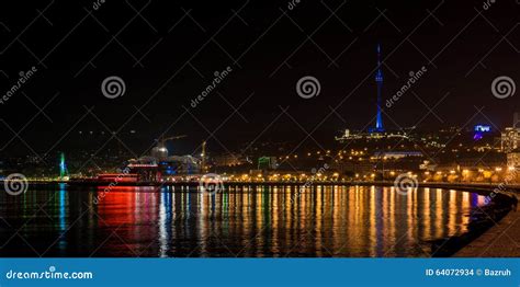 View to night Baku city stock photo. Image of boulevard - 64072934