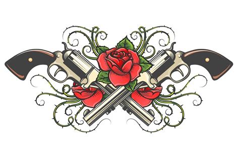 Two Guns and Roses with Thorns Tattoo