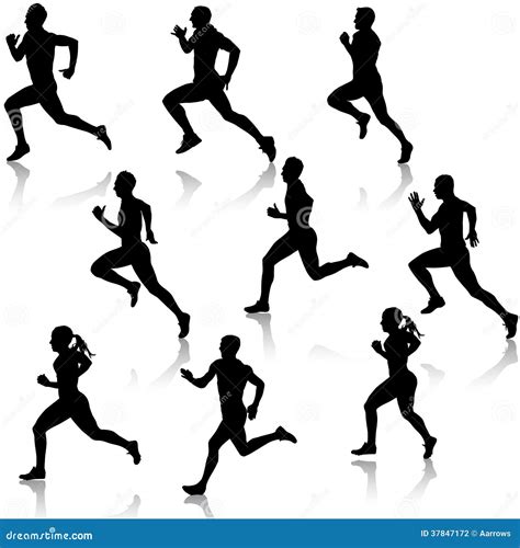 Set Running Silhouettes. Vector Illustration. Stock Photography - Image: 37847172