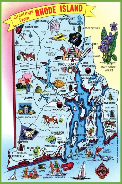 Pictorial travel map of Rhode Island - Ontheworldmap.com