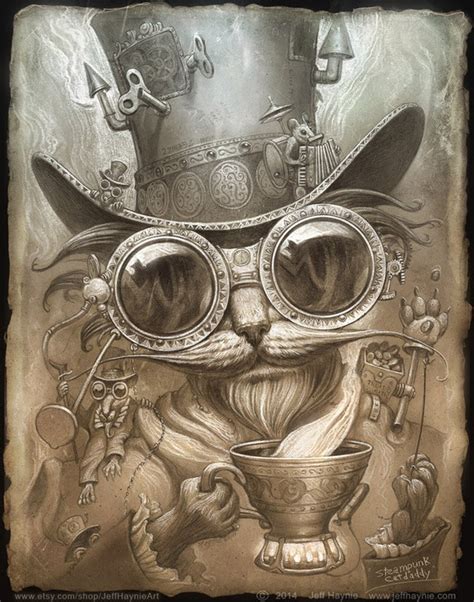 Steampunk Cat // 8 X 10 PRINT // Madhatter Cat print