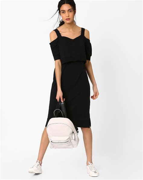 Buy Black AJIO Cold-Shoulder Popover Dress | AJIO | Little black dress, Black dress