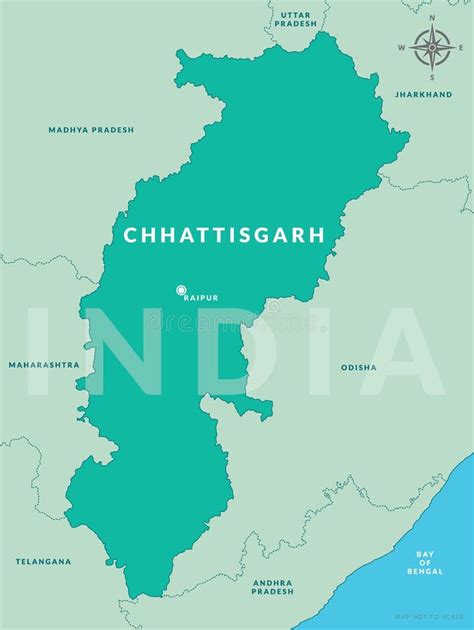 State of Chhattisgarh India with Capital City Raipur Hand Drawn Map ...