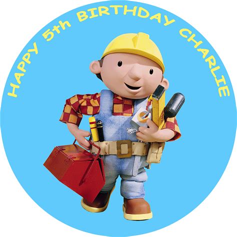 BOB THE BUILDER EDIBLE ROUND PRINTED BIRTHDAY CAKE TOPPER DECORATION