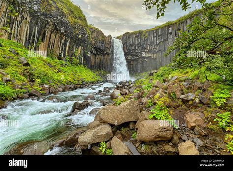 Waterfall Svartifoss at Vatnajökull National Park in Iceland Stock ...