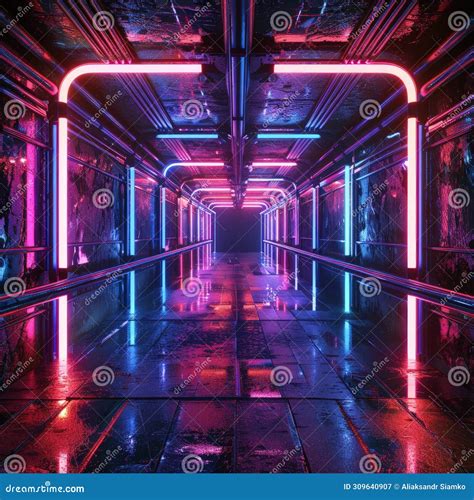 A Neon Tunnel with Neon Lights Stock Image - Image of bright, shape: 309640907