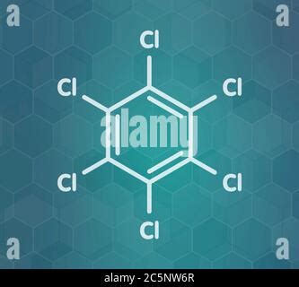 Hexachlorobenzene (perchlorobenzene, HCB) banned fungicide molecule. Persistent Organic ...