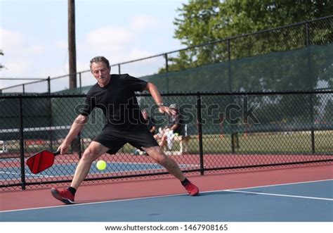 Senior Competes Singles Division Pickleball Tournament Stock Photo ...