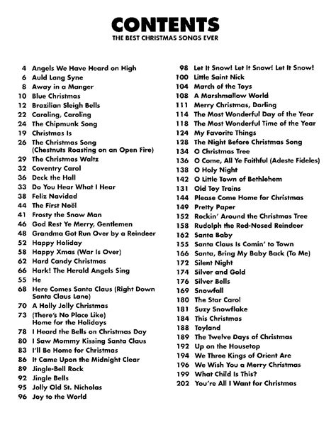 Alphabetical List Of Christmas Songs