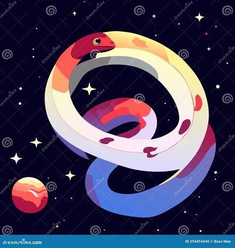 Cute Cartoon Snake in Space. Vector Illustration in Flat Style Stock ...