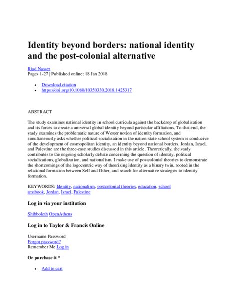 (DOC) Identity beyond borders: national identity and the post-colonial alternative Log in via ...