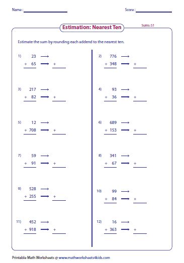 Estimated Sum And Actual Sum Worksheet