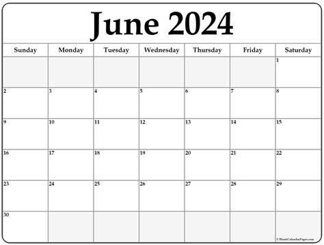 Blank June 2024 Calendar Free Printable - 2024 CALENDAR PRINTABLE