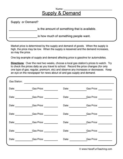 Supply & Demand Worksheet by Teach Simple