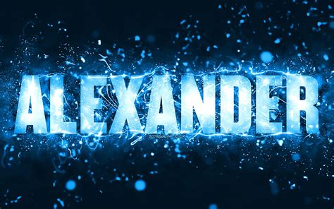 Happy Birtay Alexander blue neon lights, Alexander name, creative, Alexander Happy Birtay, HD ...