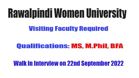 Rawalpindi Women University September Career Opportunity