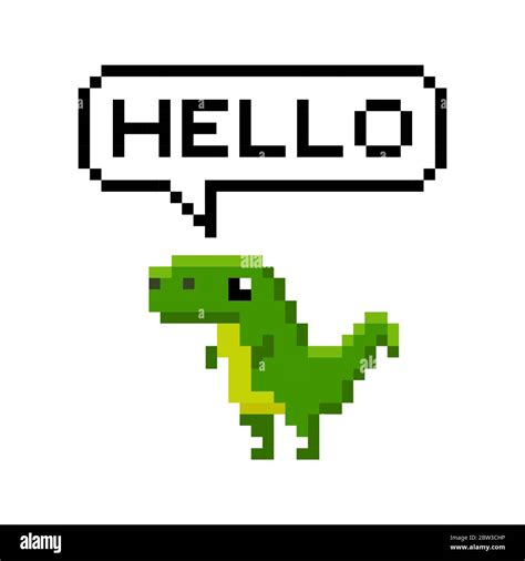 Pixel art 8-bit cartoon dinosaur saying hello - isolated vector illustration Stock Vector Image ...