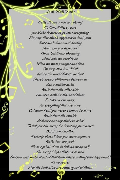 Adele- HELLO LYRICS | Adele hello lyrics, Adele lyrics, Hello lyrics