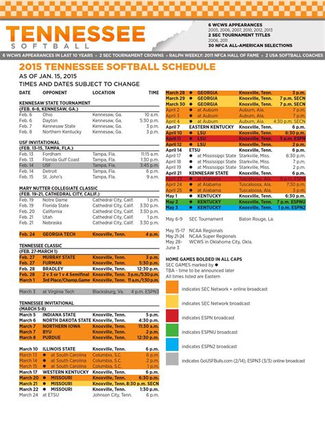 2015 Tennessee Softball Schedule by The University of Tennessee Athletics Department - Issuu