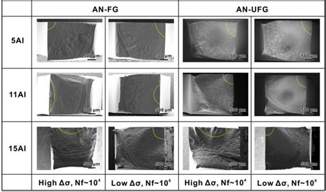 Fatigue fracture morphologies of the AN-UFG/FG specimens observed by... | Download Scientific ...