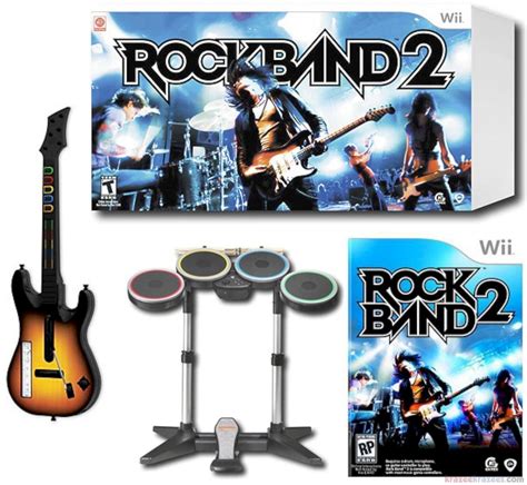 Rock Band 2 Nintendo Wii Game Bundle Set w/ World Tour Guitar - Refurbished