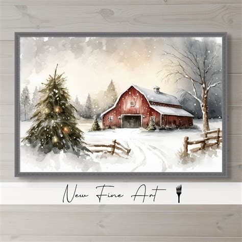 Festive Christmas Barn Art, Winter, Rustic Print, Red Barn, Country ...