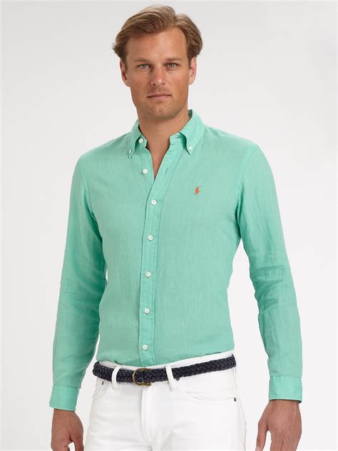 Polo ralph lauren Custom Fit Linen Sport Shirt in Green for Men | Lyst