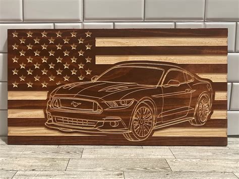 2015-2023 Ford Mustang COUPE American Flag/ Garage Sign 15-23 Ponycar ...