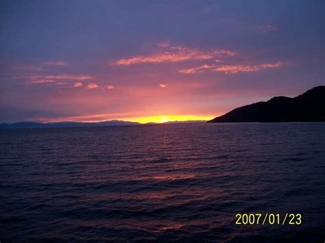 Sunset from the ferry, heading to the island out of Horseshoe Bay. | Sunset, Scenery, Island