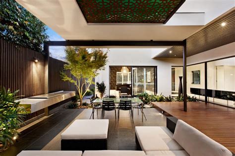 Indoor outdoor house design with alfresco terrace living area