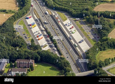 Aerial view, highway rest area Westerfilde Kirchlinde A45, Dortmund ...