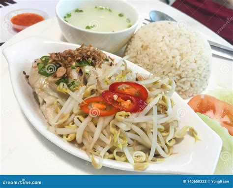 Ipoh Style Steam Chicken Rice with Bean Sprouts Stock Image - Image of ...