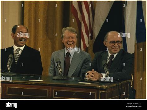 Anwar Sadat, Jimmy Carter and Menahem Begin at the Camp David Accords ...